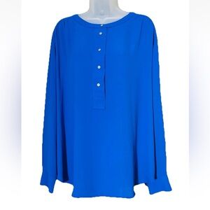 Ann Taylor Loft XL Tunic Popover Blouse Button Flowy Lightweight Office Casual